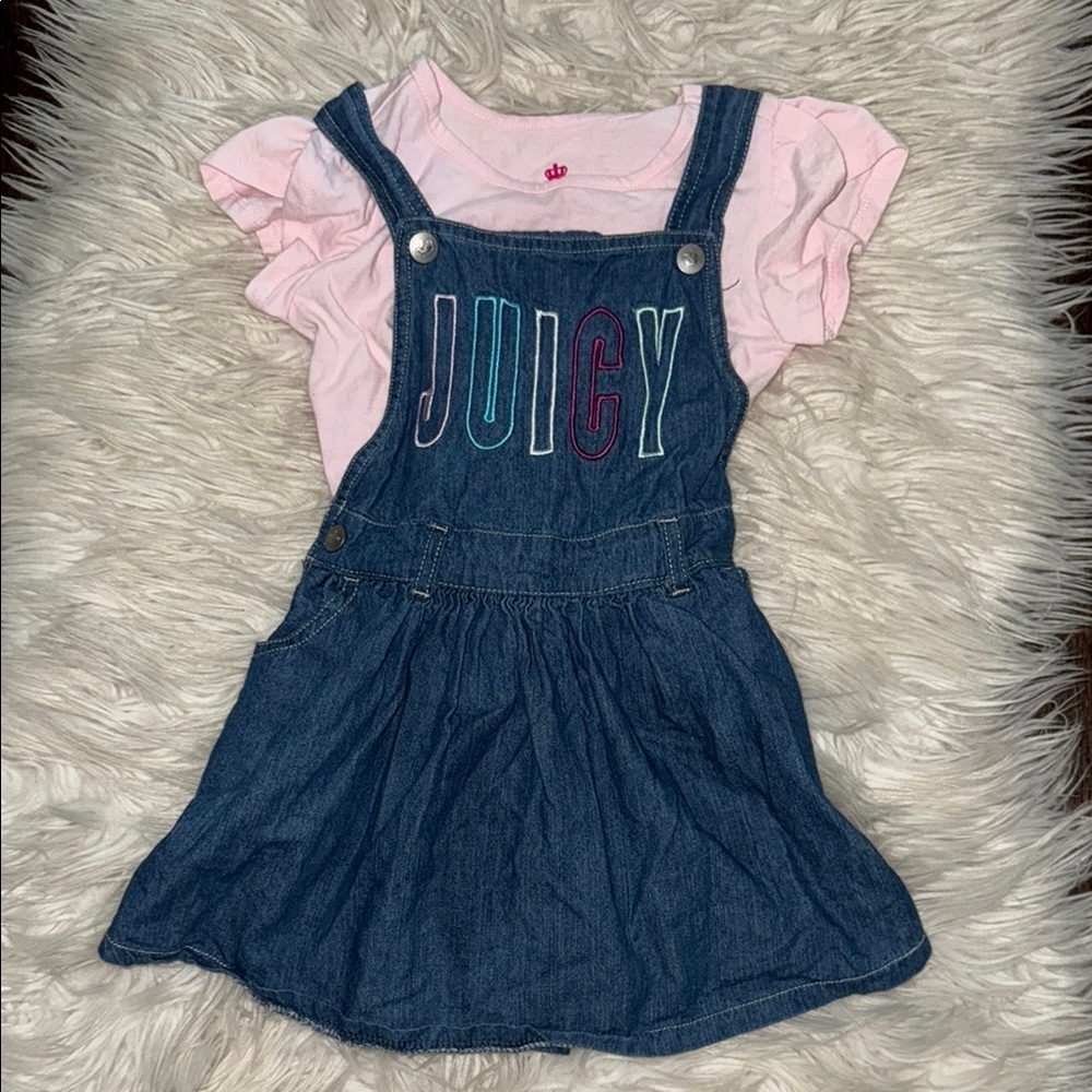 Juicy Couture Blue Denim Overalls with Pink Top